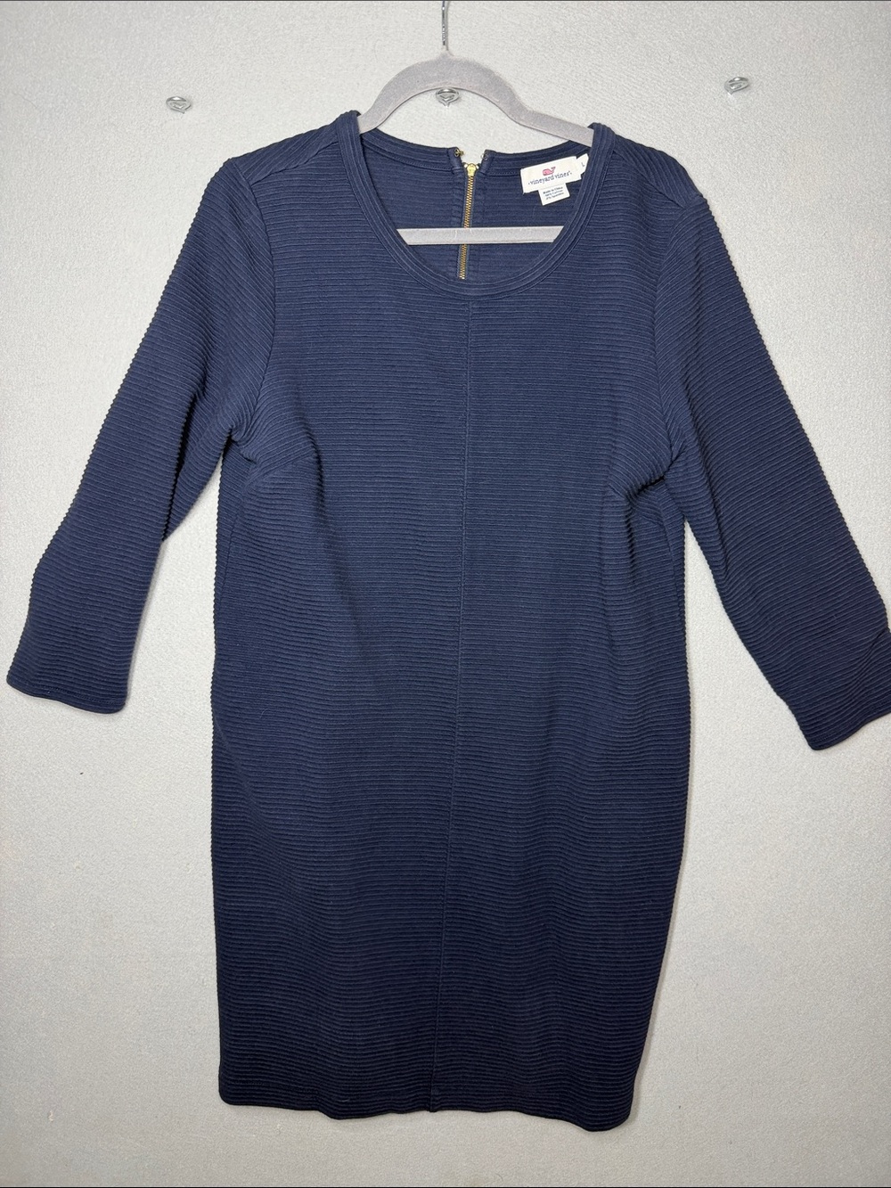 Vineyard Vines Navy Textured Long Sleeve Sheath Dress